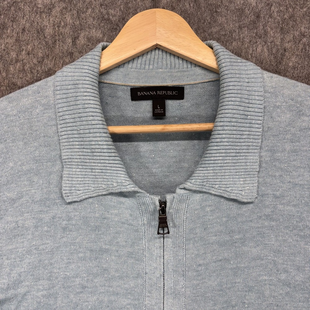 Banana Republic Full Zip Linen Blend Shirt Men's Short Sleeve Blue Collared - Picture 2 of 8